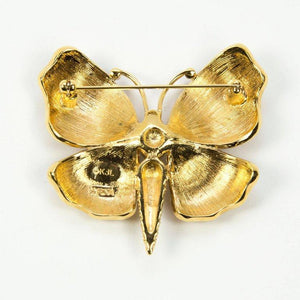 Signed KJL by Kenneth Jay Lane Enamel Faux Diamond Butterfly Brooch Pin