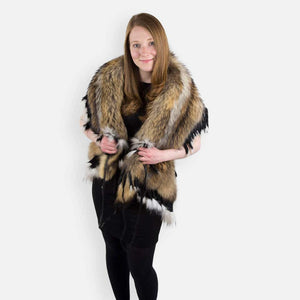 Luxurious Oversized Fox and Finn Racoon Fringe Fur Statement Stole Wrap