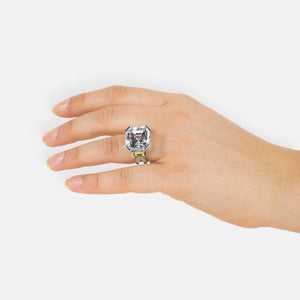 27.06 Carat Asscher White Topaz Diamond Gold Engagement Ring
