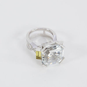 27.06 Carat Asscher White Topaz Diamond Gold Engagement Ring