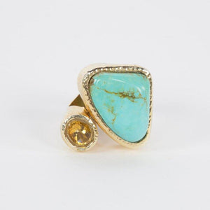 Outstanding 45 Carat Turquoise and Citrine Gilt Sterling Silver Statement Ring