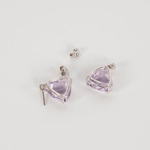 Rose de France Amethyst Diamond Drop Gold Earrings