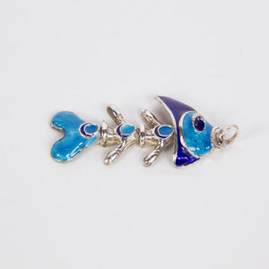 Cloisonne Enamel Sterling Silver Articulated Fish Pendant Necklace