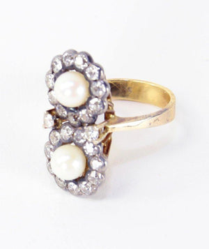 Edwardian Pearl and Diamond Silver Gold Ring