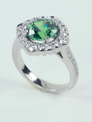 3.65 Carat Demantoid Garnet Diamond Platinum Engagement Ring