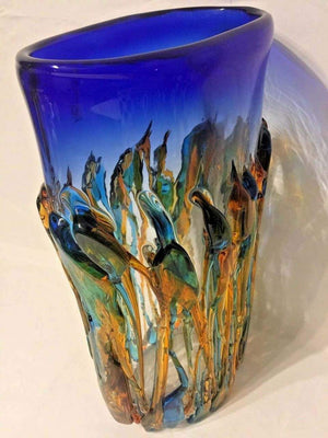 Large Murano Oceanos Abstract Multi-Color Art Glass Vase Signed Vetro Artistico