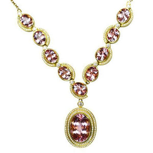 67.50 Carat Morganite and 2.90 Carat Diamond Gold Necklace Fine Estate Jewelry
