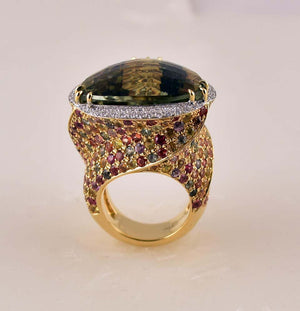 Amethyst Peridot Citrine and Diamond 18K Gold Ring Tony Duquette Fine Jewelry