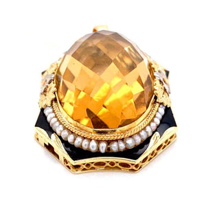 Substantial Art Deco Citrine Pearl Enamel 14 Karat Gold Statement Sautoir  Necklace