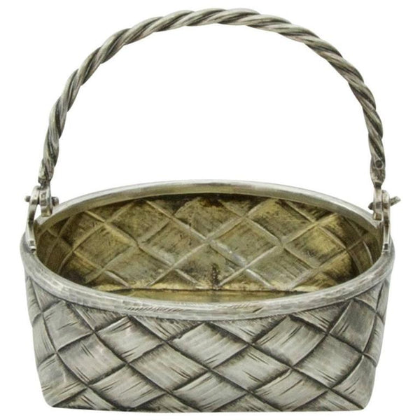 Antique Russian Silver Faux  Wicker Basket, circa 1896-1907