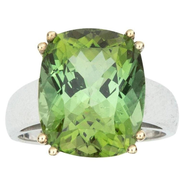10.8 Carat Green Tourmaline Two-Color Gold Ring