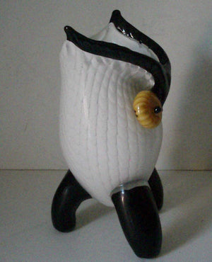 Large Murano White and Black Hoot Owl Art Glass Vase Estate Find