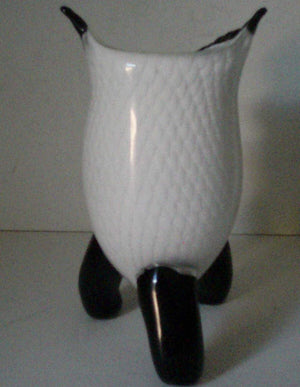 Large Murano White and Black Hoot Owl Art Glass Vase Estate Find