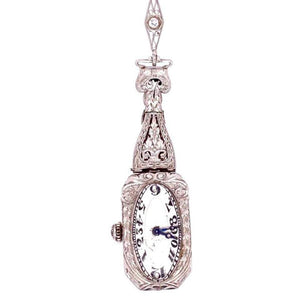 Art Deco 4.00 Carat Diamond Platinum Watch Pendant Necklace Estate Fine Jewelry