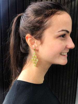 21.5 Carat Peridot Chandelier Gold Statement Drop Earrings Estate Fine Jewelry