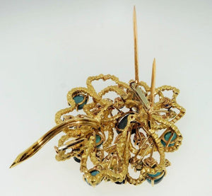 Antique Tourmaline Sapphire and Diamond 18K Gold Brooch Pin Estate Fine Jewelry