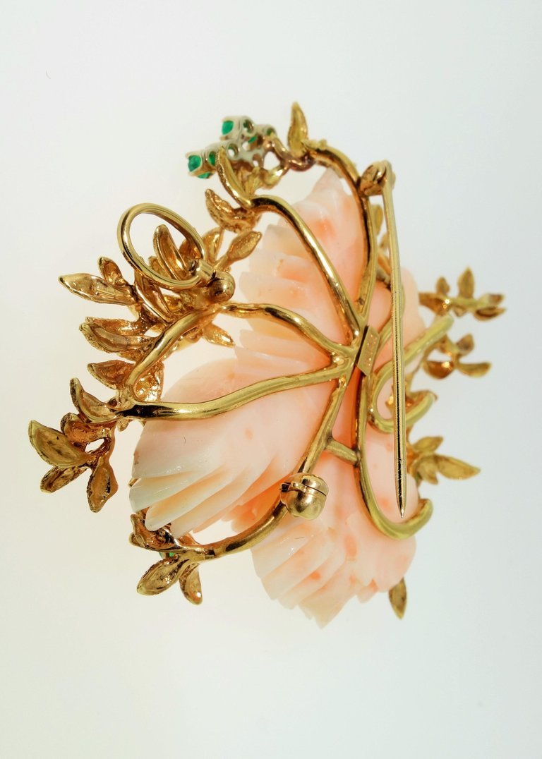 Angel Skin Coral Emerald Diamond Gold Brooch Pin Pendant Estate Fine J -  Coach Luxury