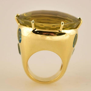 Tony Duquette Fabulous Bold Citrine and Apatite Gold Ring