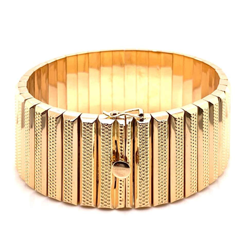 Retro 1950s Wide Link Yellow Gold Bracelet Fine Estate Jewelry - Coach  Luxury