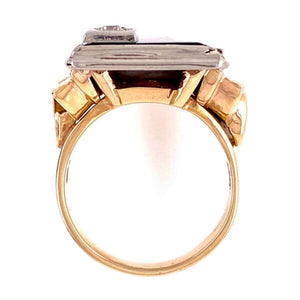 Mid-Century Modern Onyx and Diamond 2-Tone Gold Tablet Ring Fine Estate Jewelry