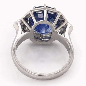 9.11 Carat Blue Sapphire Diamond Platinum Ring Estate Fine Jewelry, circa 1950s
