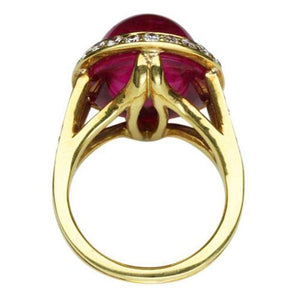 19.06 Carat Intense Red Rubelite and Diamond Gold Ring Estate Fine Jewelry