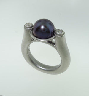 Peacock Pearl and Diamond Ring