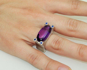 7.85 Carat Amethyst and Blue Sapphire Solitaire Statement Ring