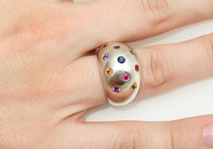 Multicolored Sapphire Gem Dome Statement Ring