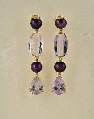 Amethyst and Star Ruby Gold Drop Clip-On Earrings Tony Duquette Fine Jewelry