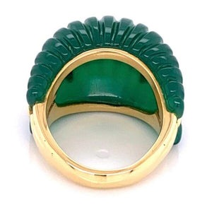 Vintage Carved Fluted Green Quartz Gold Dome Cocktail Ring Fine Estate Jewelry