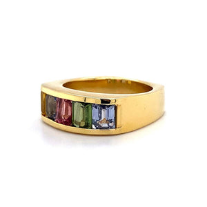 3.57 Carat Multi-Color Sapphire Rainbow Band Ring Estate Fine Jewelry