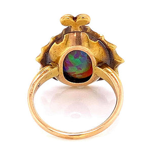 Arts & Crafts Australian Black Opal Gold Cocktail Ring Fine Estate Jewelry