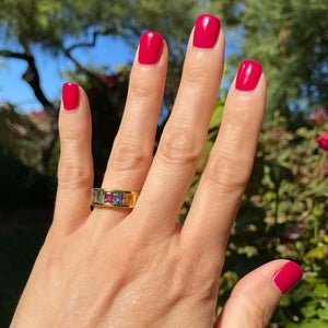 3.57 Carat Multi-Color Sapphire Rainbow Band Ring Estate Fine Jewelry