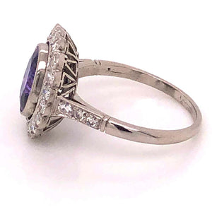 2.11 Ct Purple Sapphire and Diamond Platinum Cocktail Ring Estate Fine Jewelry