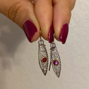 Art Deco Style Ruby and Diamond Platinum Dangle Earrings Fine Estate Jewelry