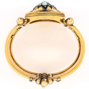 Rare Victorian Opal Diamond Enamel Gold Cuff Bangle Bracelet Estate Fine Jewelry