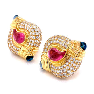 Diamond and Tourmaline Casmir Gold Designer Earrings Fine Estate Jewelry