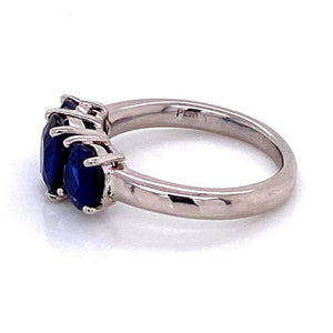 3.30 Carat Blue Sapphire Three-Stone Platinum Ring Fine Estate Jewelry