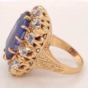 Victorian 15Carat NO HEAT Cushion Sapphire Diamond Gold Ring Estate Fine Jewelry