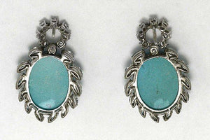 Vintage Turquoise and Diamond 18 Karat Gold Earrings Estate Fine Jewelry