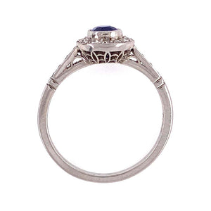 Kashmir Sapphire Diamond Art Deco Style Platinum Ring Estate Fine Jewelry GIA