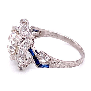 2.16 Carat Diamond and Sapphire Platinum Cocktail Ring Fine Estate Jewelry