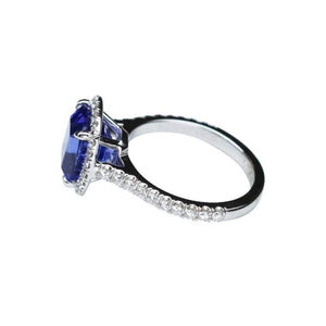 3.72 Carat Tanzanite Cushion and Diamond Platinum Engagement Ring