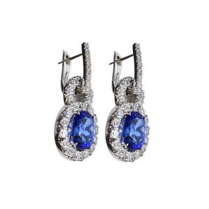 6.50 Carat Vivid Blue Tanzanite Diamond Drop Gold Earrings Estate Fine Jewelry