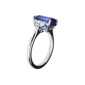 3.57 Carat Tanzanite Emerald Cut and Diamond Platinum Ring Fine Estate Jewelry