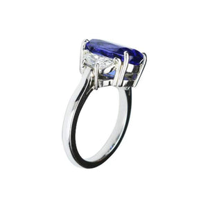 4.74 Carat Tanzanite and Diamond Platinum Engagement Ring Fine Estate Jewelry