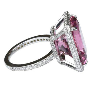 11.29 Carat Emerald Cut Pink Tourmaline Gold Ring Estate Fine Jewelry