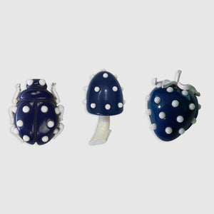 Crown Trifari Lucite Ladybug, Mushroom and Strawberry Trio Brooch Pins