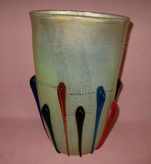 Vintage Large Murano Multi-Color Art Glass Vase Signed Mario Mellora Italy
